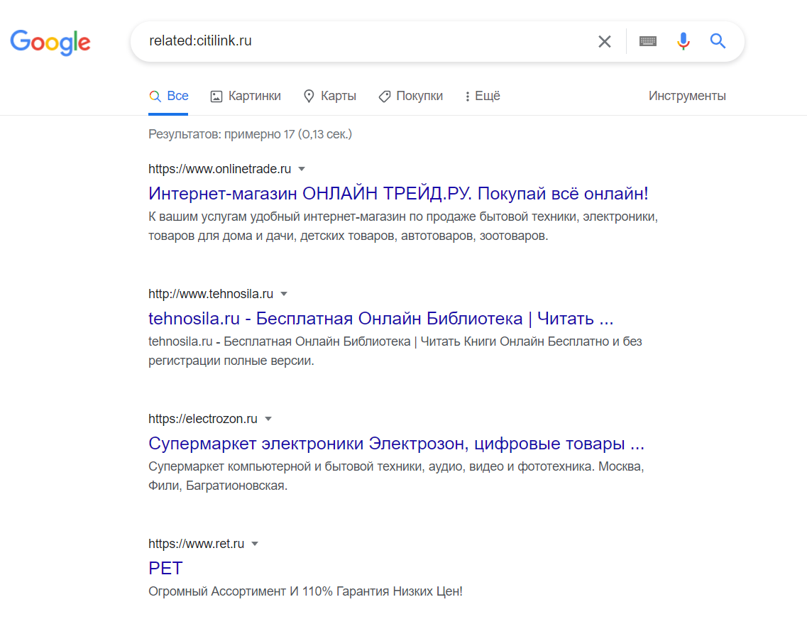Поиск конкурентов с помощью операторов Google